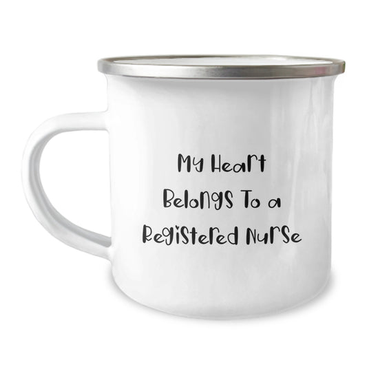 Funny Registered Nurse Gifts from Men - Christmas Unique Gifts for Registered Nurses - My Heart Belongs To A Registered Nurse Camping Mug - Image 1