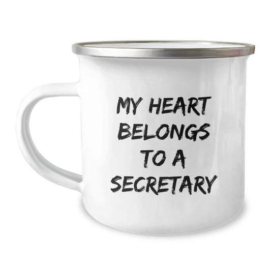 Funny Secretary Quotes Gifts from Men to Women - Christmas Unique Gifts for Secretary - Secretary Camping Mug - My 'Heart Belongs To A Secretary' Mug - Image 1