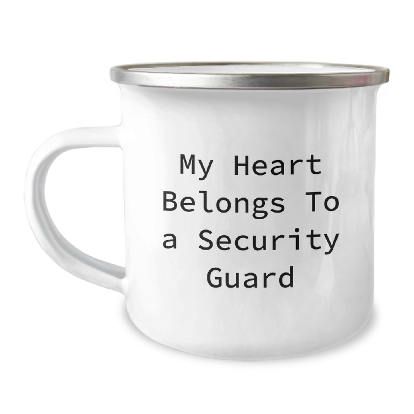 Funny Security Guard Gifts from Men, Unique Christmas Unique Gifts for Security Guard, My Heart Belongs To A Security Guard Camping Mug - Image 1