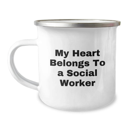 Funny Social Worker Gifts for Men - My Heart Belongs To A Social Worker Stainless Steel Camping Mug Christmas Unique Presents from Friends and Family - Image 1