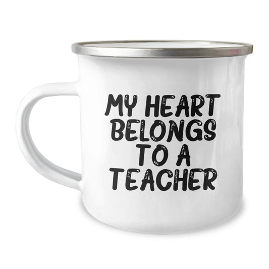 Funny Teacher Gifts from Friends, Christmas Unique Gifts for Teachers - Camping Mug with 'My Heart Belongs To A Teacher' Quote - Image 1