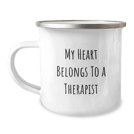Funny Gifts from Family - My Heart Belongs To A Therapist Camping Mug, Christmas Unique Ideas for Therapist Lover, 12 oz Stainless Steel Mug - Image 1