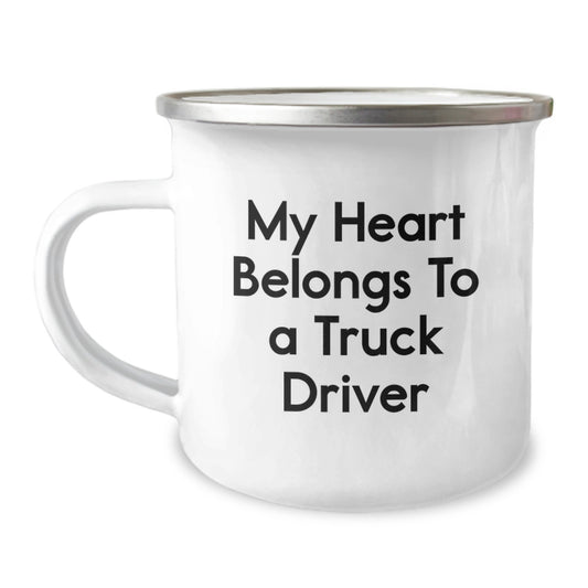 Funny Truck Driver Gifts from Friends for Men, 'My Heart Belongs To A Truck Driver' Camping Mug - Unique Christmas Unique Gifts for Truck Driver Enthusiasts - Image 1