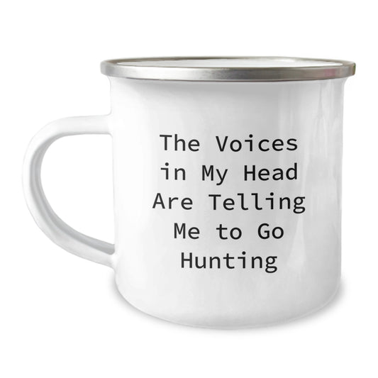 Funny Hunting Quotes Gifts from Men to Friends for Christmas - The Voices In My Head Are Telling Me To Go Hunting Camping Mug - Image 1