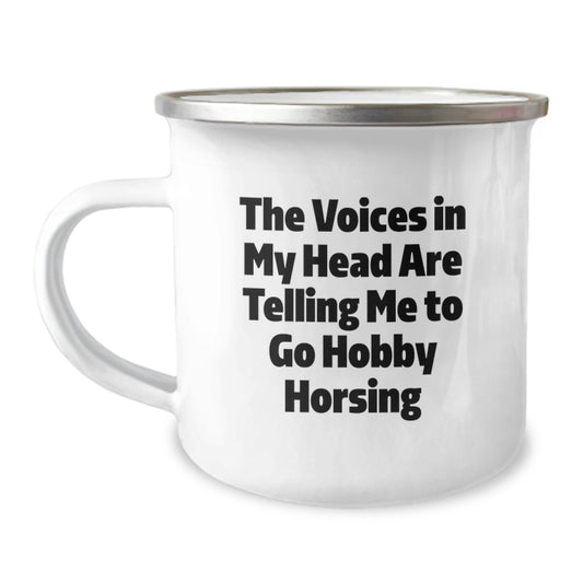 Funny Hobby Horsing Gifts for Men, Women, Friends - The Voices In My Head Are Telling Me To Go Hobby Horsing Christmas Unique Mugs for Camping Enthusiasts - Image 1