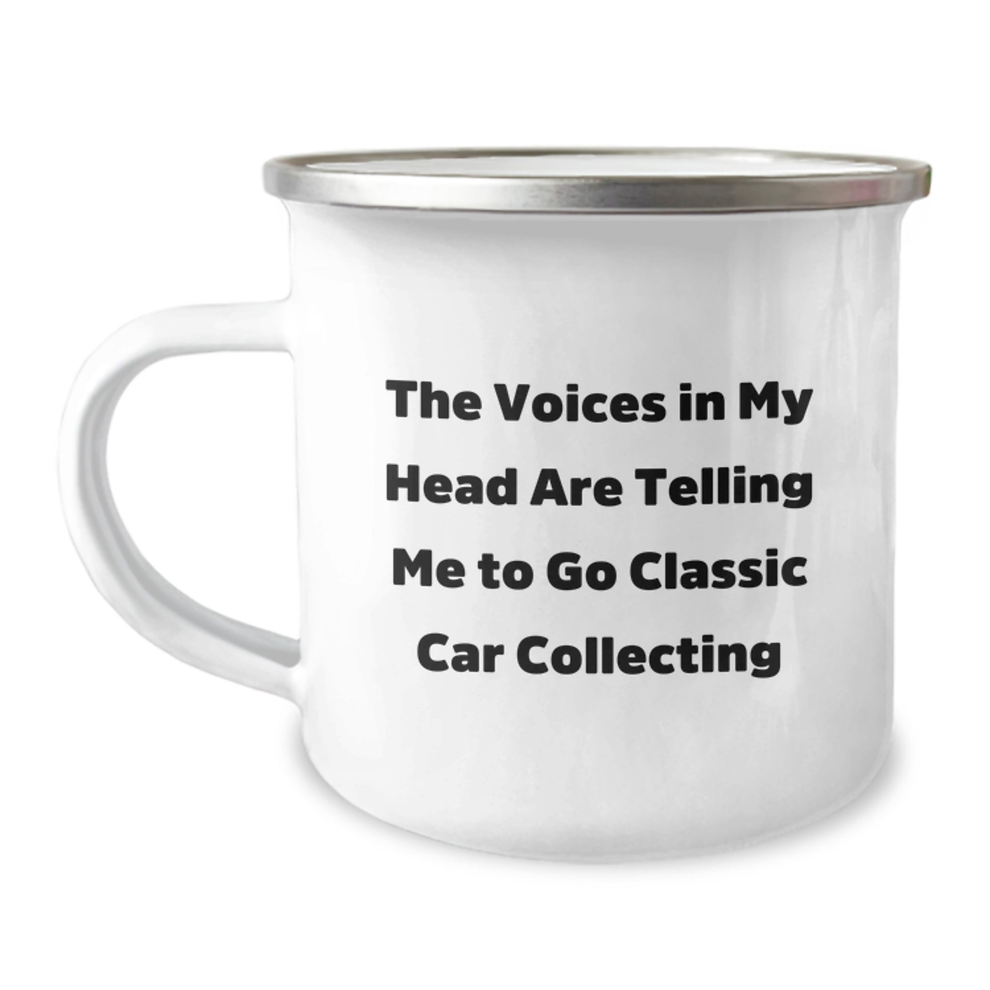 Funny Classic Car Collecting Gifts for Men, Women, Family - Unique Camping Mug 'The Voices In My Head Are Telling Me To Go Classic Car Collecting' Christmas Unique Gifts from Friends - Image 1