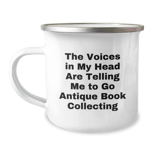 Antique Book Collecting Gifts for Friends from Men - Funny Christmas Unique Mugs with The Voices In My Head Are Telling Me To Go Quote - Camping Mug for Book Lovers - Image 1