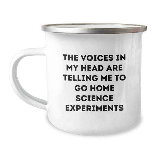 Funny Home Science Experiments Gifts from Men, Women, Friends, or Family - 'The Voices In My Head Are Telling Me To Go' Camping Mug for Home Science Experiments Enthusiasts, Christmas Unique Gifts - Image 1