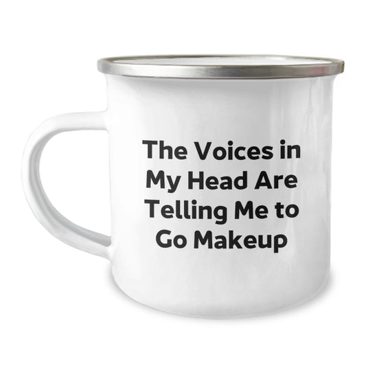 Funny Makeup Lovers Gifts from Friends to Women, Unique Christmas Mugs with The Voices In My Head Are Telling Me To Go Makeup, Perfect for Camping - Image 1