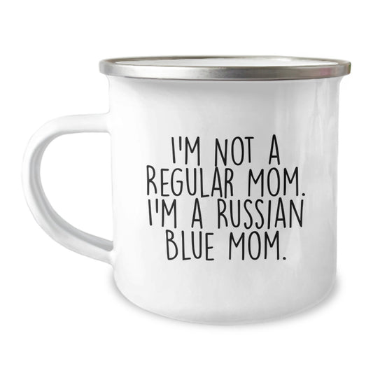 Funny Russian Blue Cat Mom Gifts from Men to Women for Friends and Family Unique Valentine's Gifts Russian Blue Cat Lover Camping Mug - Image 1