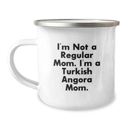 Turkish Angora Cat Mom Gifts for Women Friends Family - Funny Quote Camping Mug, 12 oz Stainless Steel Enamel Finish - Image 1
