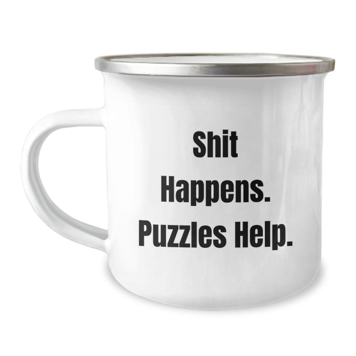 Funny Puzzles Gifts for Friends, Coworkers, or Family - 'Shit Happens. Puzzles Help.' Camping Mug, Birthday Unique Gift from Men, Women, or Family - Image 1