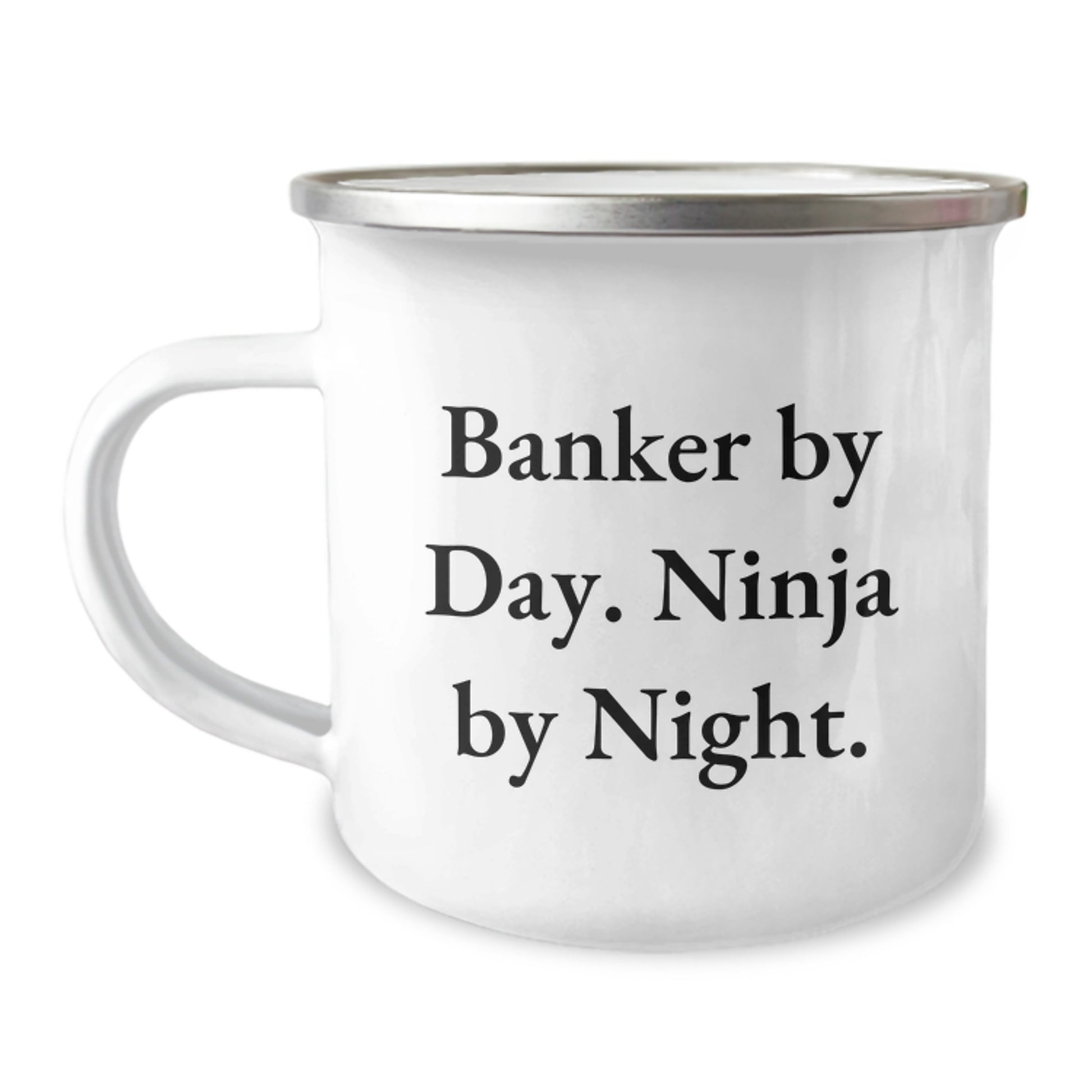 Banker Gifts from Friends - Camping Mug, 'Banker By Day. Ninja By Night.' - Birthday Unique Presents for Him - Image 1