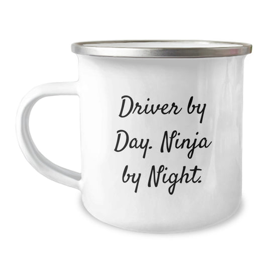Funny Christmas Unique Gifts for Driver Friends and Family - Driver By Day Ninja By Night Camping Mug - Image 1