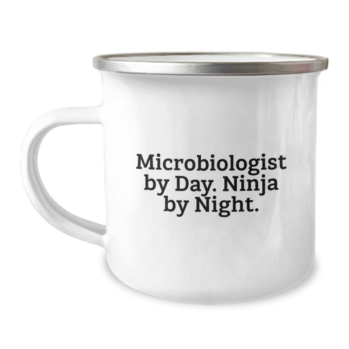 Microbiologist Gifts By Day, Ninja By Night Camping Mug for Birthday, Funny Quote, 12 oz Stainless Steel with Enamel Finish, Gifts from Friends to Coworkers, Family - Image 1