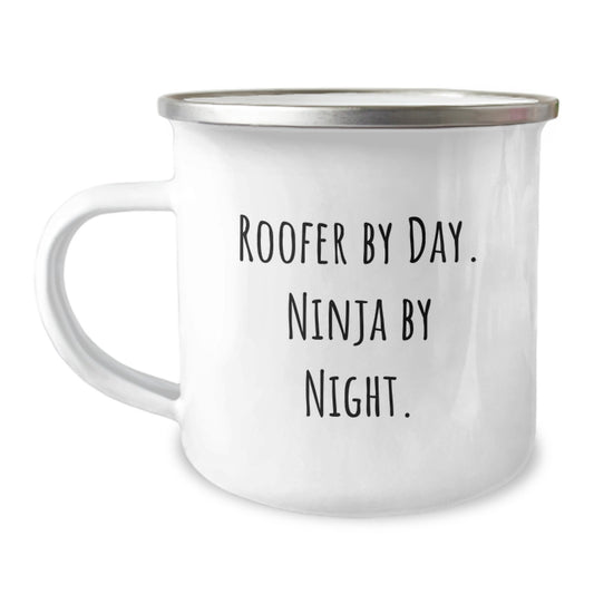 Funny Roofer Gifts from Friends for Roofer Men on Christmas Unique Mugs - Roofer By Day Ninja By Night Camping Mug - Image 1