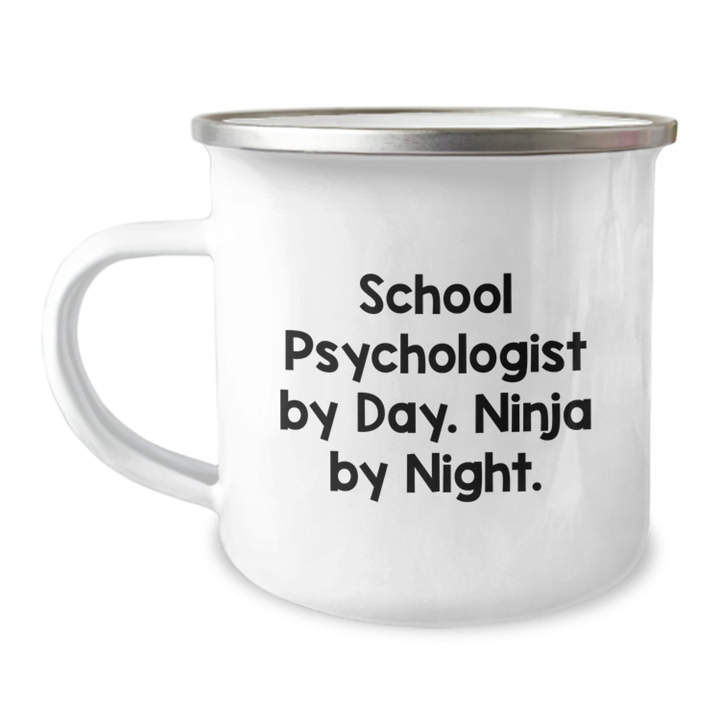 Funny School Psychologist Gifts from Men to Women, Christmas Unique Presents for School Psychologist By Day Ninja By Night Camping Mug, 12 oz Stainless Steel Enamel Finish - Image 1
