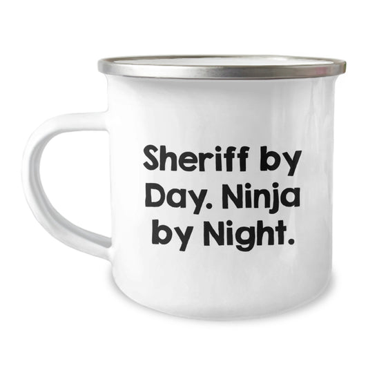 Funny Sheriff Gifts from Men to Friends - Sheriff By Day. Ninja By Night. Christmas Unique Mug - Image 1
