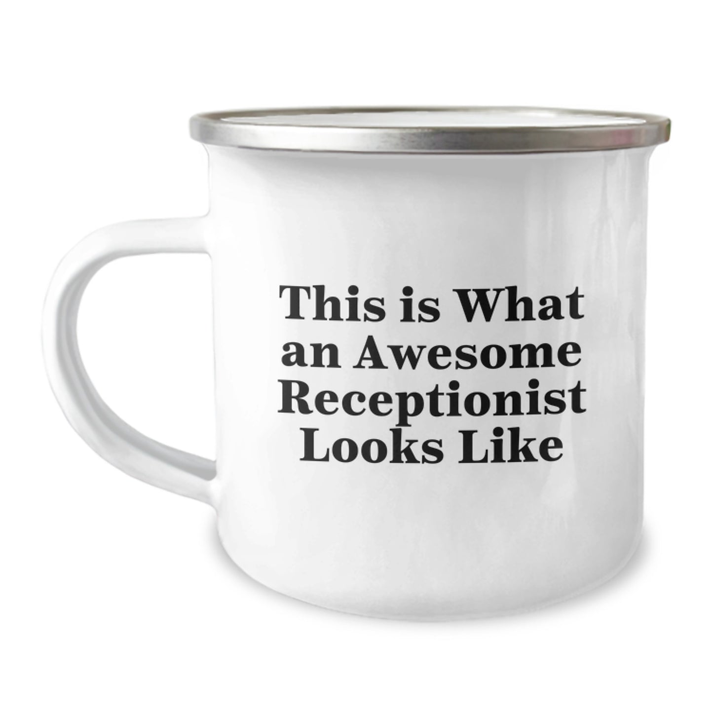 Funny Receptionist Gifts, Birthday Unique Gifts from Friends to Coworkers, 'This Is What An Awesome Receptionist Looks Like' Camping Mug for Receptionist - Image 1