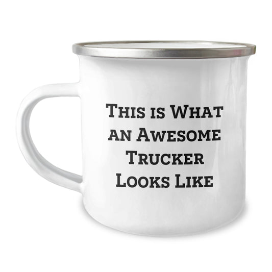 Funny Trucker Gifts for Men, This Is What An Awesome Trucker Looks Like Camping Mug, Christmas Unique Trucker Mugs - Image 1