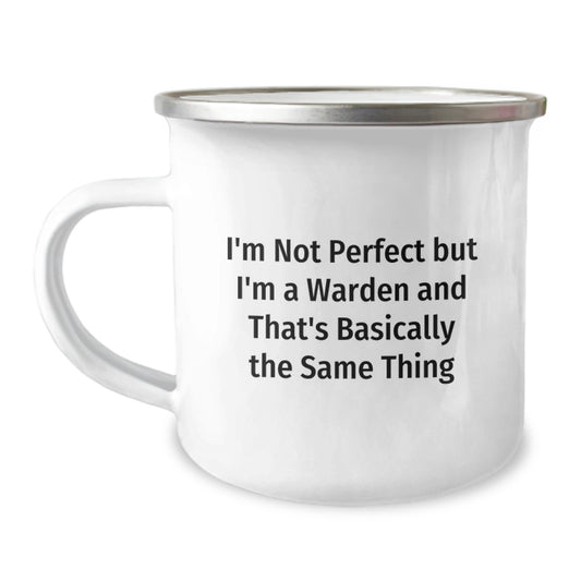 Funny Warden Camping Mug Gifts from Men to Friends, Christmas Unique Ideas for Warden Lovers, 'I'm Not Perfect But I'm A Warden' - Image 1