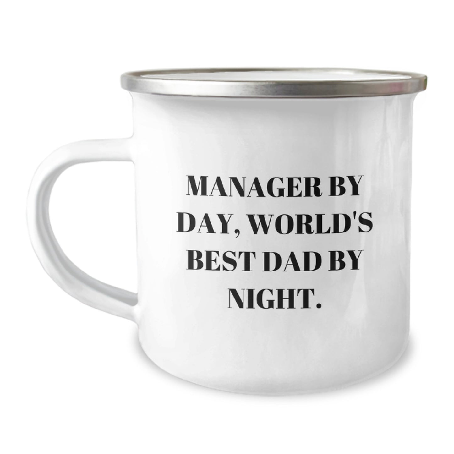 Funny Manager Gifts from Men for Valentine's Unique Camping Mug, 'Manager By Day, World's Best Dad By Night.' - Stainless Steel with Enamel Finish - Image 1