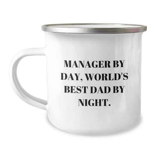 Funny Manager Gifts from Men for Valentine's Unique Camping Mug, 'Manager By Day, World's Best Dad By Night.' - Stainless Steel with Enamel Finish - Image 1