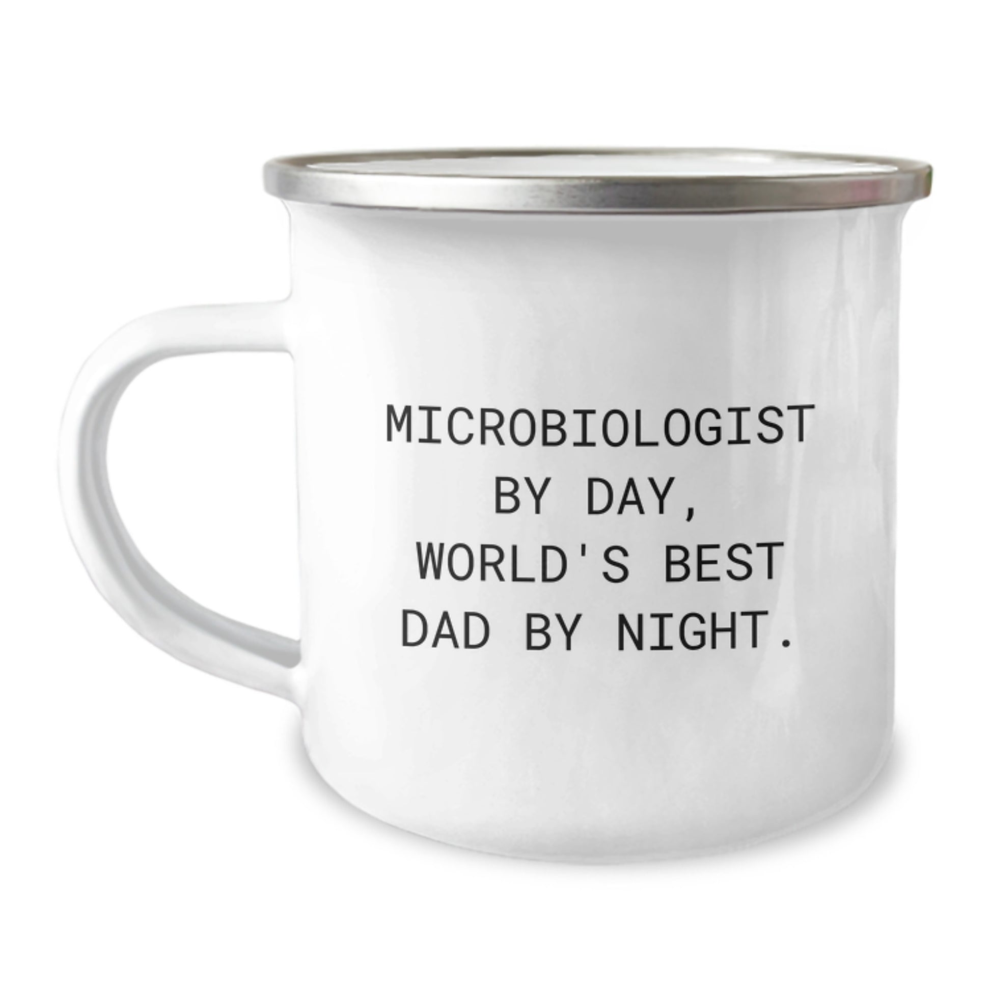 Christmas Unique Gifts for Microbiologist Dad - Funny 'Microbiologist By Day, World's Best Dad By Night' Camping Mug, Stainless Steel with Enamel Finish - Image 1