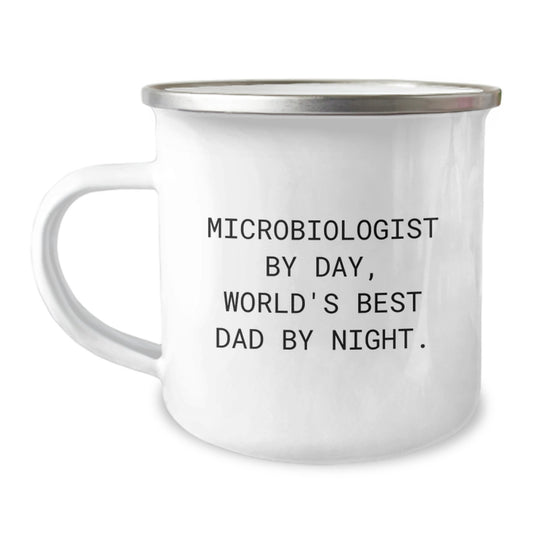 Christmas Unique Gifts for Microbiologist Dad - Funny 'Microbiologist By Day, World's Best Dad By Night' Camping Mug, Stainless Steel with Enamel Finish - Image 1