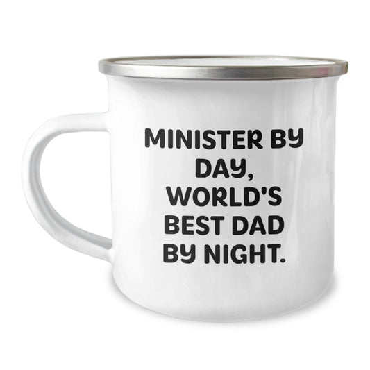 Funny Minister Gifts from Men to Ministers at Christmas Unique Presents, Minister By Day World's Best Dad By Night Camping Mug, Funny Camping Mugs for Ministers - Image 1