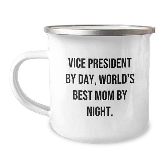 Vice President Gifts, Funny Camping Mug, Graduation Unique Gifts from Friends, Vice President By Day, World's Best Mom By Night. - Image 1