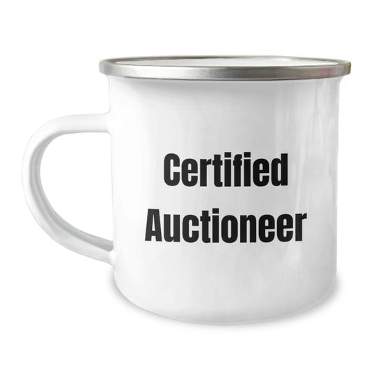 Funny Auctioneer Gifts from Men, Gifts for Auctioneer, Valentine's Unique Camping Mugs with Certified Auctioneer Quote, Insulated Stainless Steel Mug with Enamel Finish, Perfect for Camping or Office - Image 1