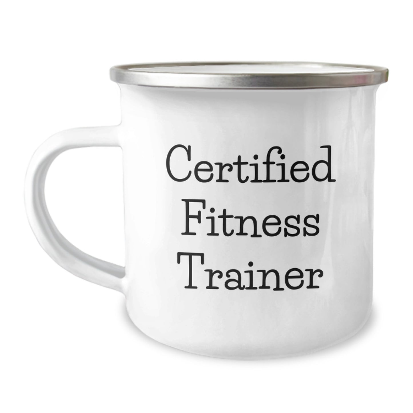 Funny Fitness Trainer Gifts from Friends for Graduation - Camping Mug, 12 oz, Stainless Steel with Enamel Finish, Inspirational Quote - Image 1