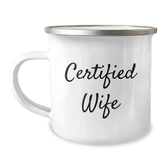 Funny Wife Gifts from Husband, Wife Camping Mug for Christmas, Certified Wife Quote - Image 1