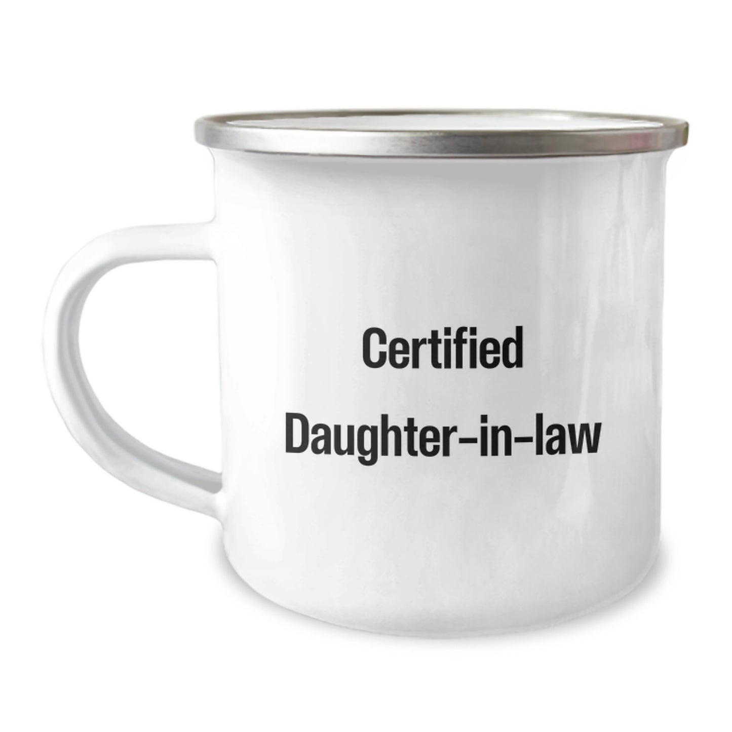 Funny Daughter-in-law Gifts from Mom, Funny Camping Mug for Daughter-in-law Birthday, 'Certified Daughter-in-law' Quote, 12 oz Stainless Steel with Enamel Finish - Image 1