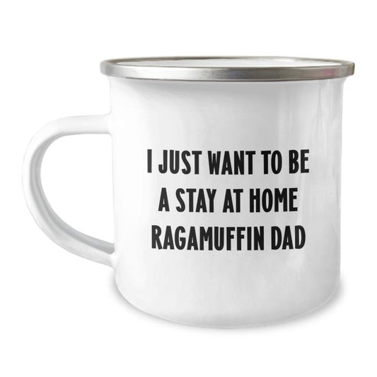 Funny Stay at Home Ragamuffin Dad Gifts from Men to Friends for Christmas Unique Camping Mugs, Funny Ragamuffin Cat Dad Quotes on Stainless Steel Mugs with Enamel Finish - Image 1