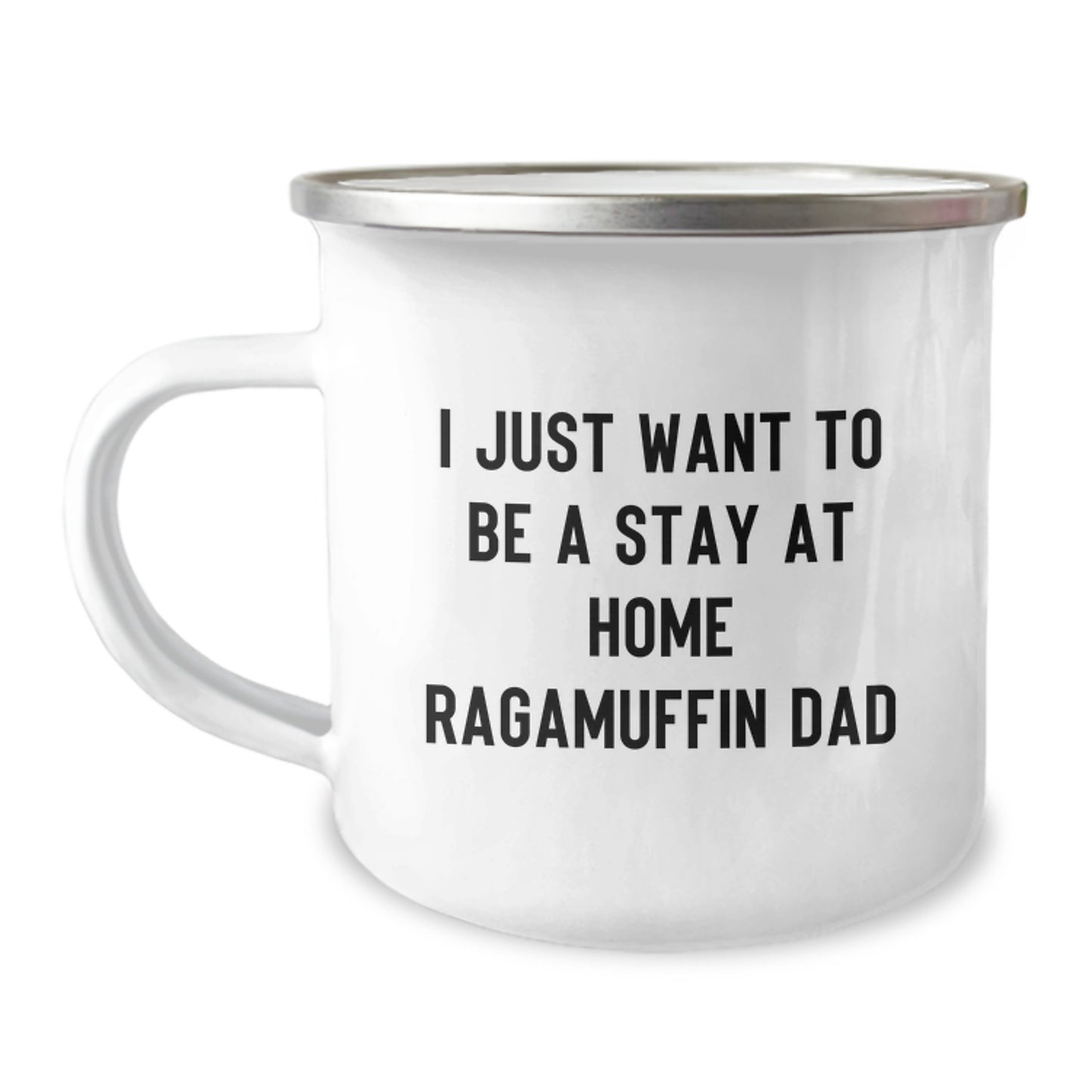 Ragamuffin Cat Camping Mug, Funny Gift for Men on Valentine's, 'I Just Want To Be A Stay At Home Ragamuffin Dad' - Gifts from Men to Family - Image 1