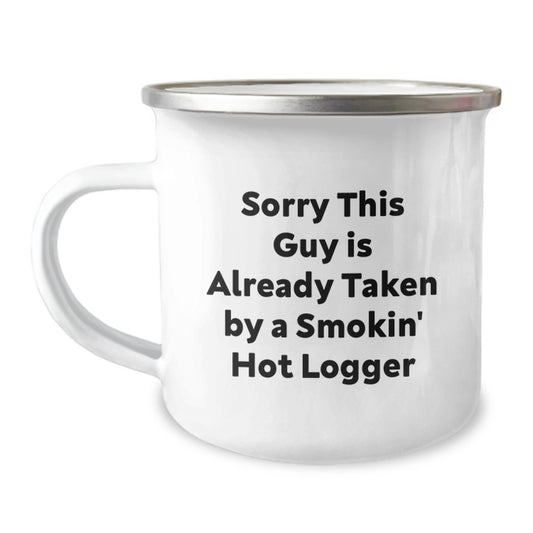 Funny Logger Gifts for Friends and Family - Sorry This Guy Is Already Taken Camping Mug - Image 1