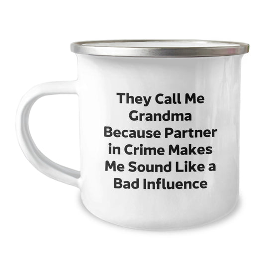 Funny Grandma Camping Mug for Valentine's Gifts from Men to Grandma, Cute Partner in Crime Mug, Stainless Steel with Enamel Finish - Image 1