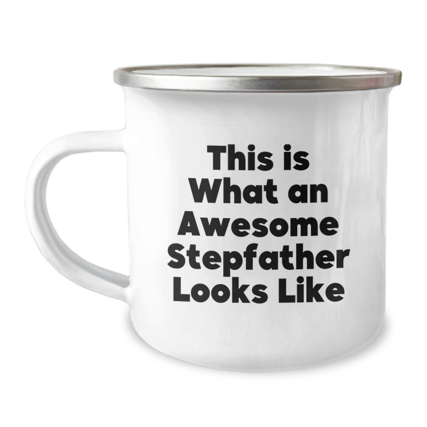 Funny Stepfather Gifts for Him, Camping Mug for Graduation from Dad, 'This Is What An Awesome Stepfather Looks Like' Quote, 12 oz Stainless Steel with Enamel Finish - Image 1