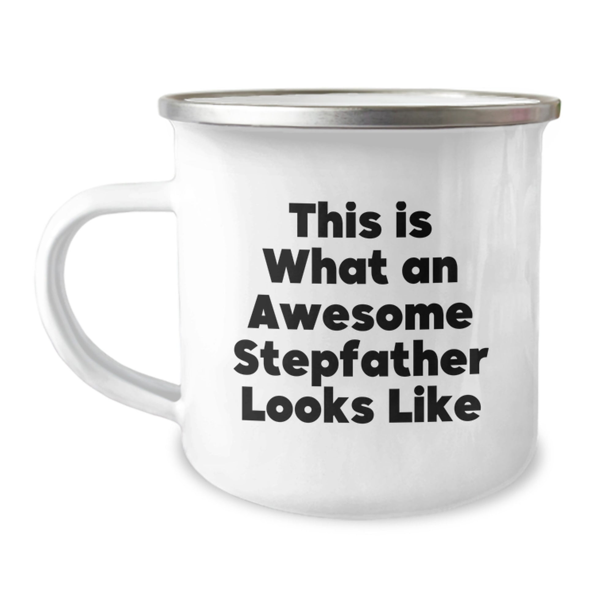 Funny Stepfather Gifts for Him, Camping Mug for Graduation from Dad, 'This Is What An Awesome Stepfather Looks Like' Quote, 12 oz Stainless Steel with Enamel Finish - Image 1