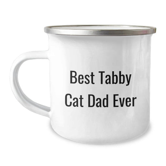 Tabby Cat Dad Ever Funny Camping Mug, 12 oz Stainless Steel Enamel, Birthday Unique Gifts from Men to Tabby Cat Lovers, Gifts for Tabby Cat Enthusiasts - Image 1