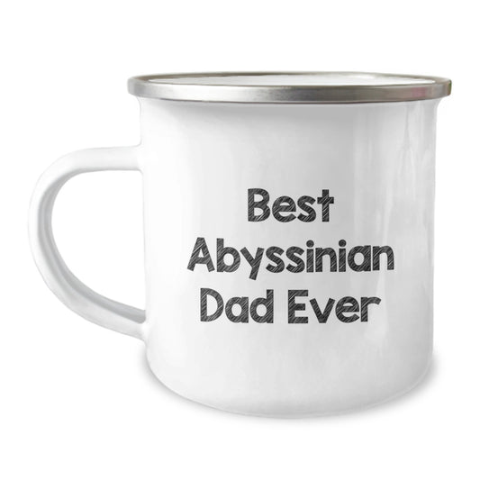 Abyssinian Cat Lover's Camping Mug, Funny Quote 'Best Abyssinian Dad Ever', 12 oz Stainless Steel with Enamel Finish, Gifts from Men to Abyssinian Cat Enthusiasts for Birthday - Image 1