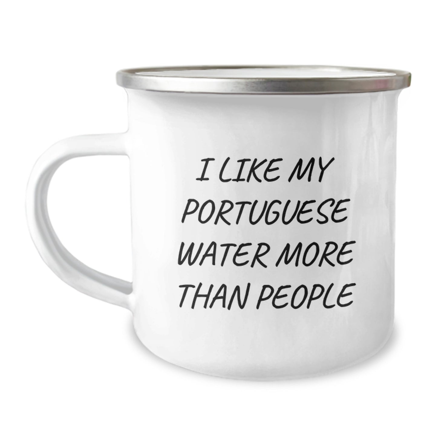 Portuguese Water Dog Lovers Funny Gifts from Family to Friends - 'I Like My Portuguese Water More Than People' 12 oz Camping Mug - Image 1