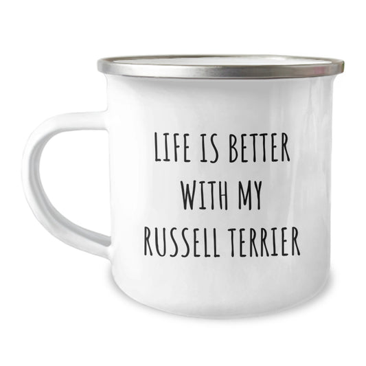Funny Russell Terrier Dog Camping Mug Gifts from Men to Friends on Valentine's - Life Is Better With My Russell Terrier - Image 1