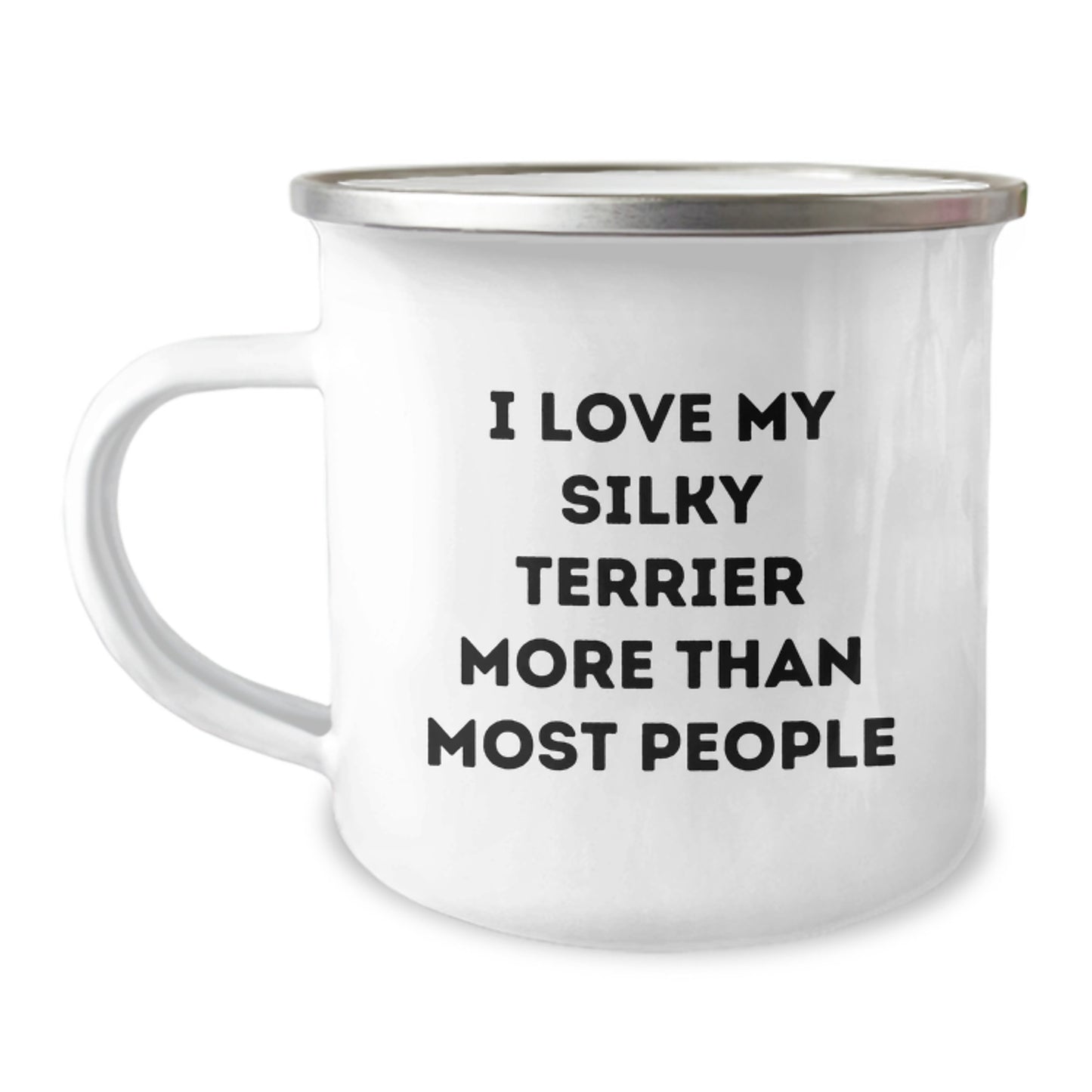 Silky Terrier Dog Lovers Gifts from Friends for Birthday, 'I Love My Silky Terrier More Than Most People' Funny Camping Mug - Image 1