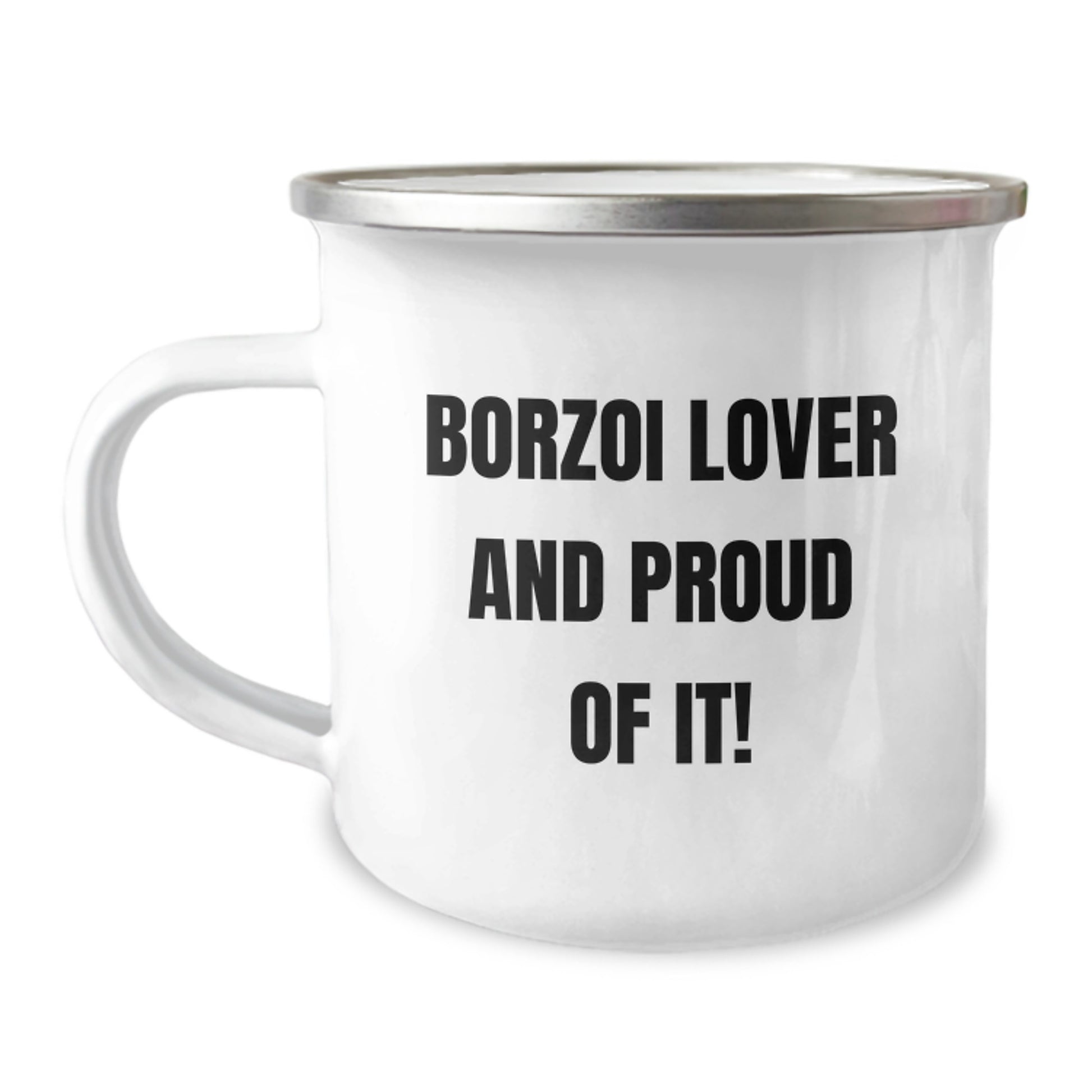 Funny Borzoi Dog Lover Gifts for Men - Birthday Unique Gifts from Family - Camping Mug with Enamel Finish, 12 oz - Image 1