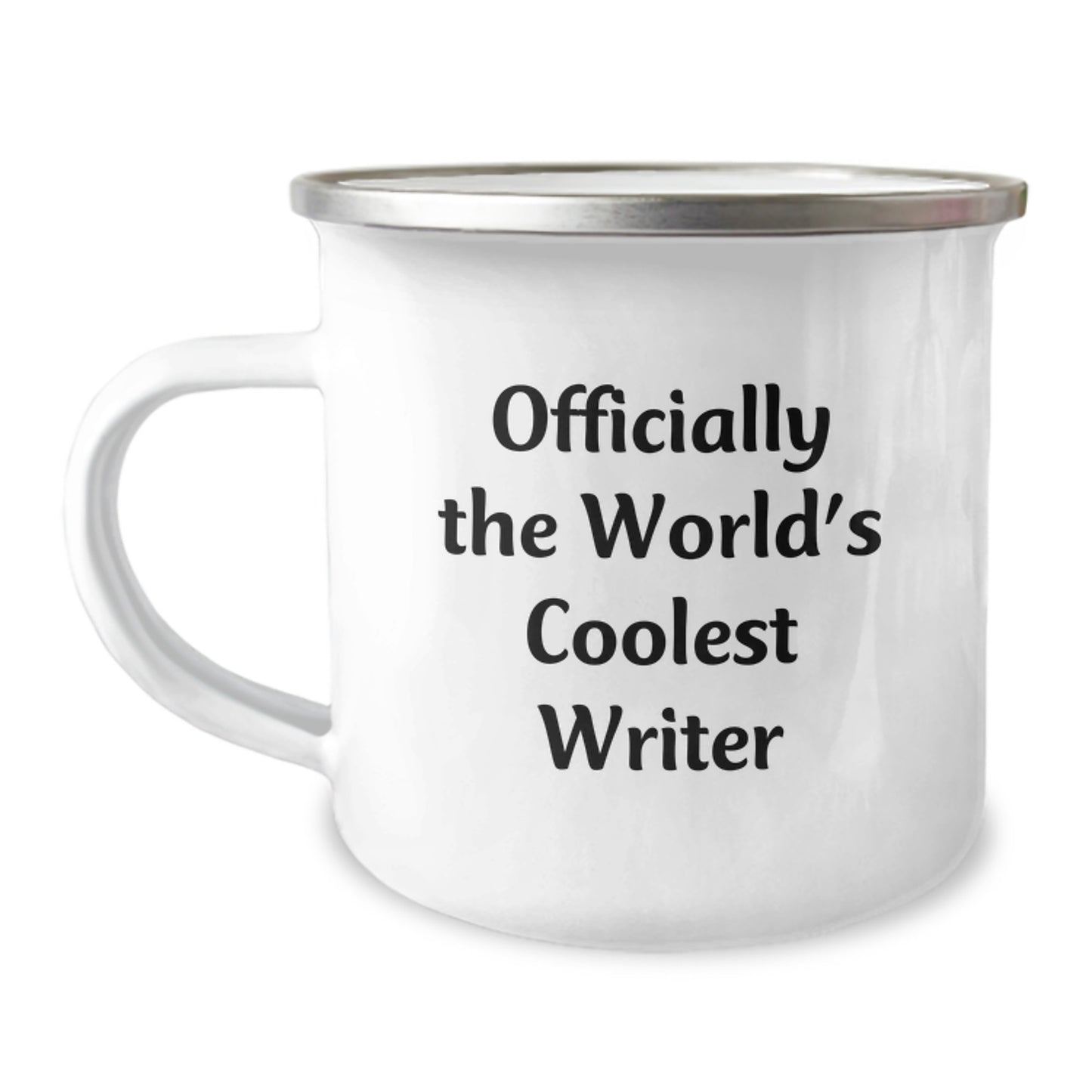Funny Writer Gifts from Family, Officially The World's Coolest Writer Quote, Birthday Unique Presents for Him Her Friends, 12 oz Stainless Steel Camping Mug - Image 1