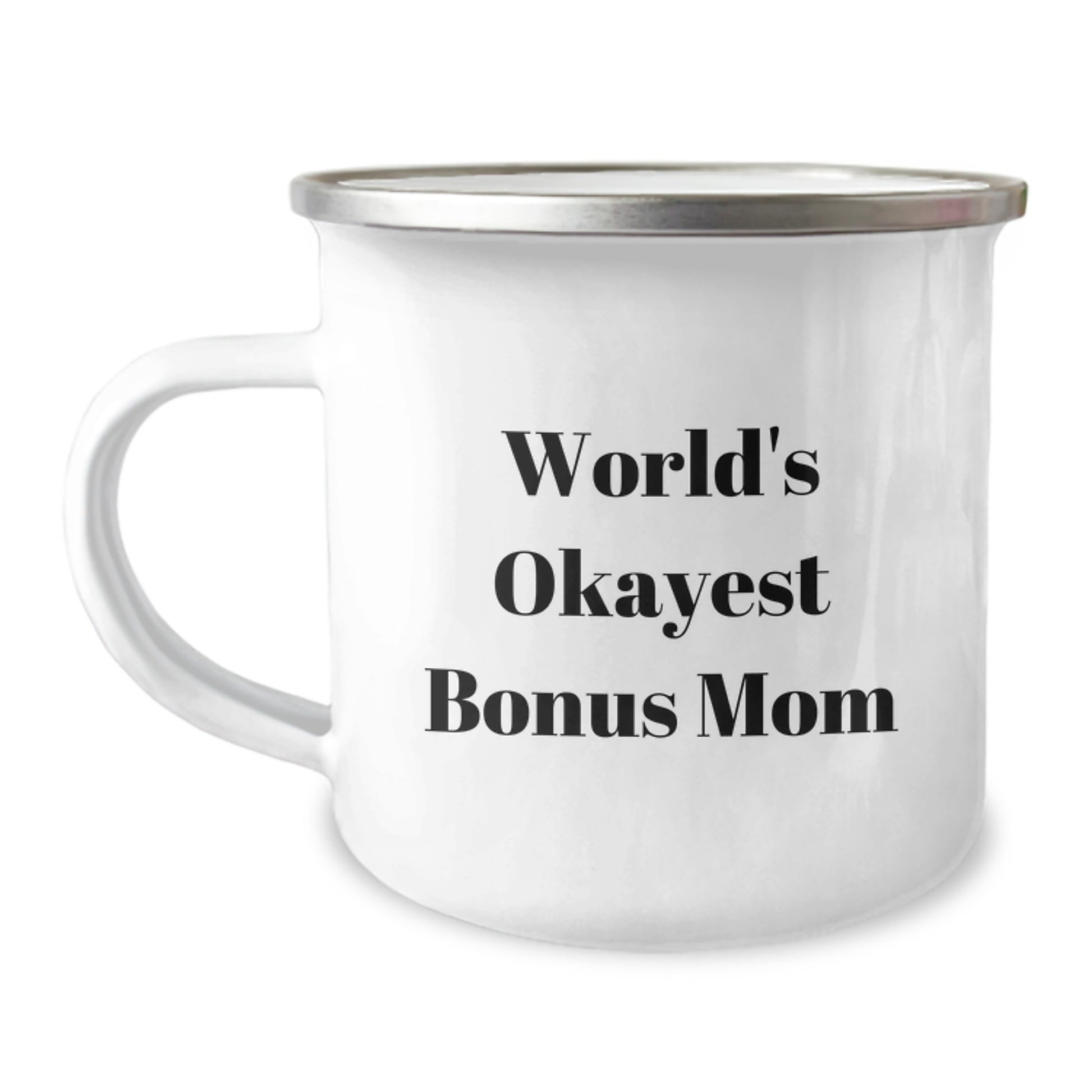 Funny Bonus Mom Gifts from Men - Christmas Unique Gifts for Bonus Mom - World's Okayest Bonus Mom Camping Mug - Image 1