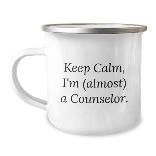 Funny Counselor Gifts for Men, Women, Friends, Coworkers and Family - Keep Calm I'm (almost) A Counselor Camping Mug, Christmas Unique Gifts from Friends - Image 1